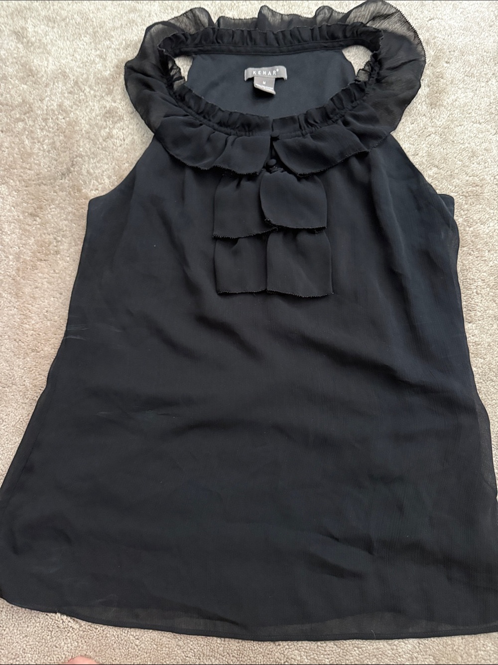 Kenar Black Ruffle-Neck Sleeveless Camisole